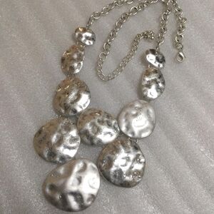 Silver Textured Statement Bib Necklace